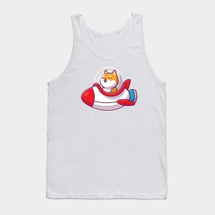 Cute Shiba Inu Riding Rocket Tank Top